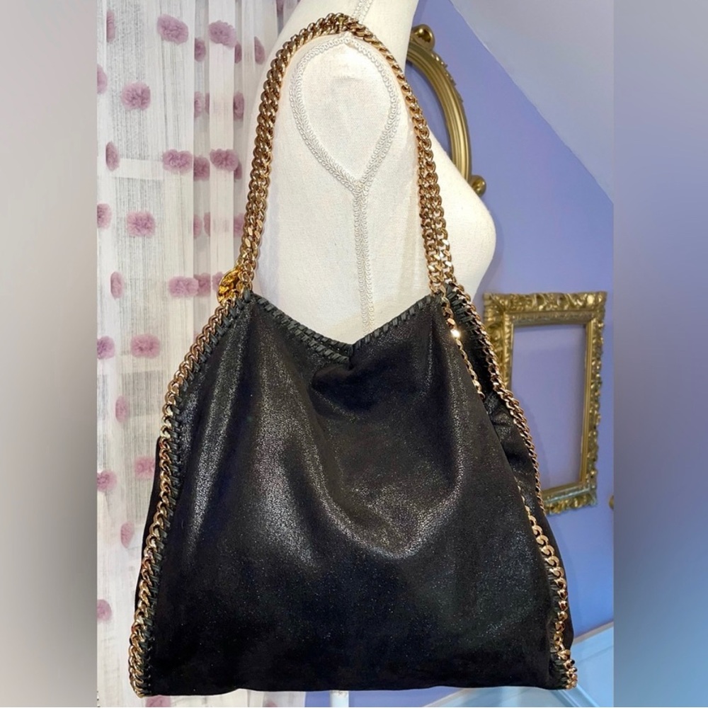 SOLD Stella McCartney black Falabella tote with golden chains